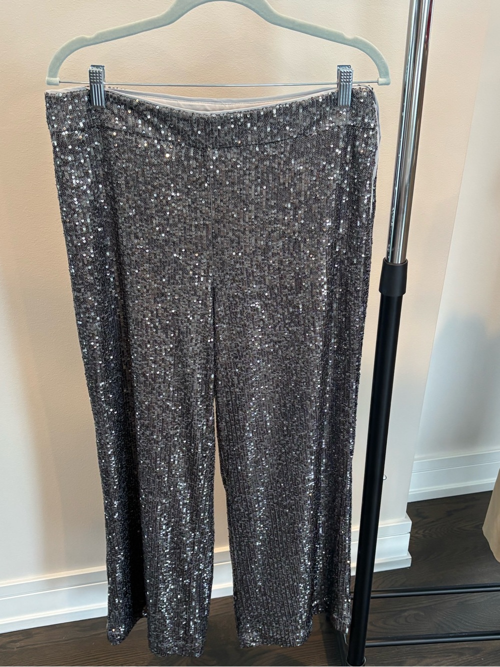LOFT Silver Sequin Wide-Leg Trousers
